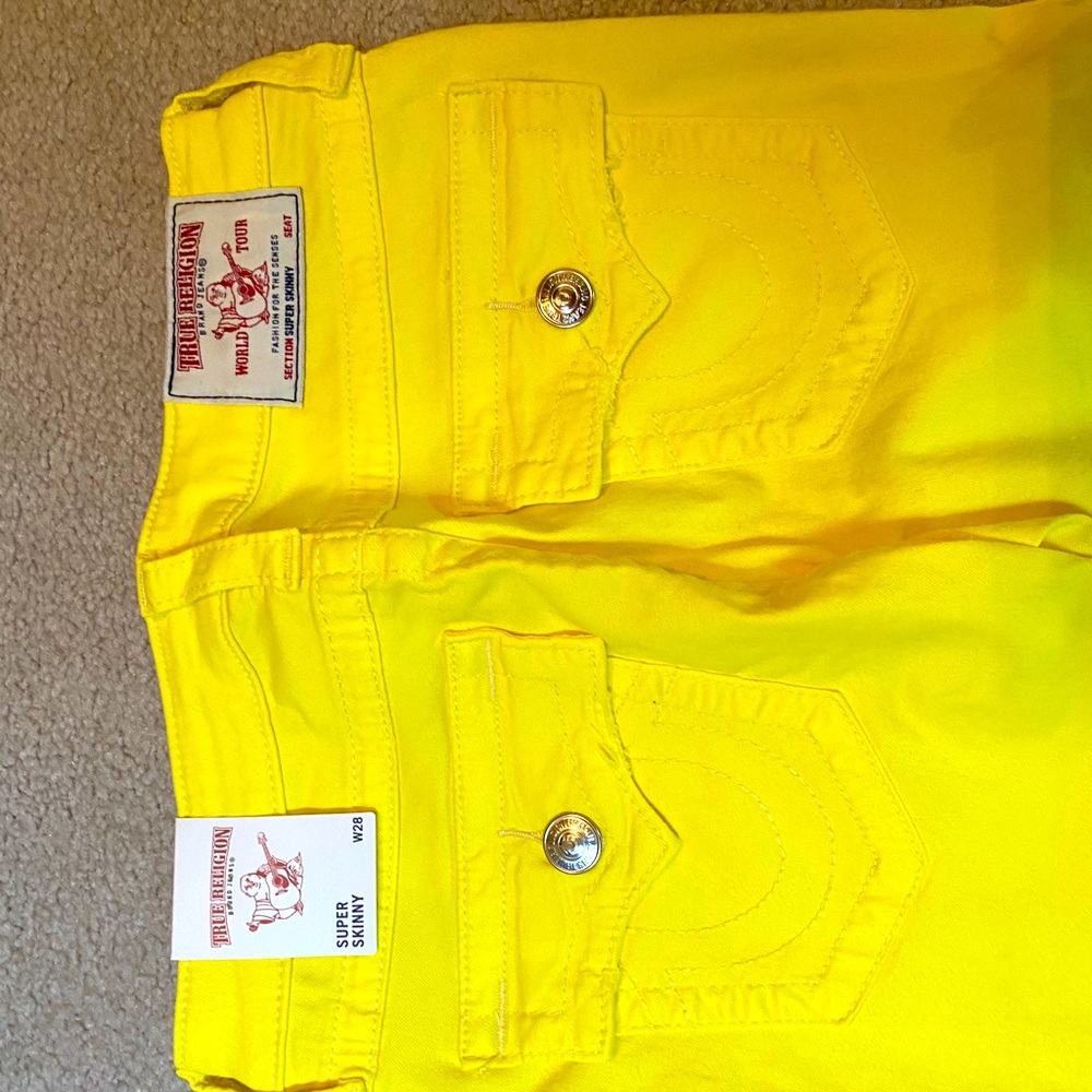 True Religion yellow distressed skinny jean